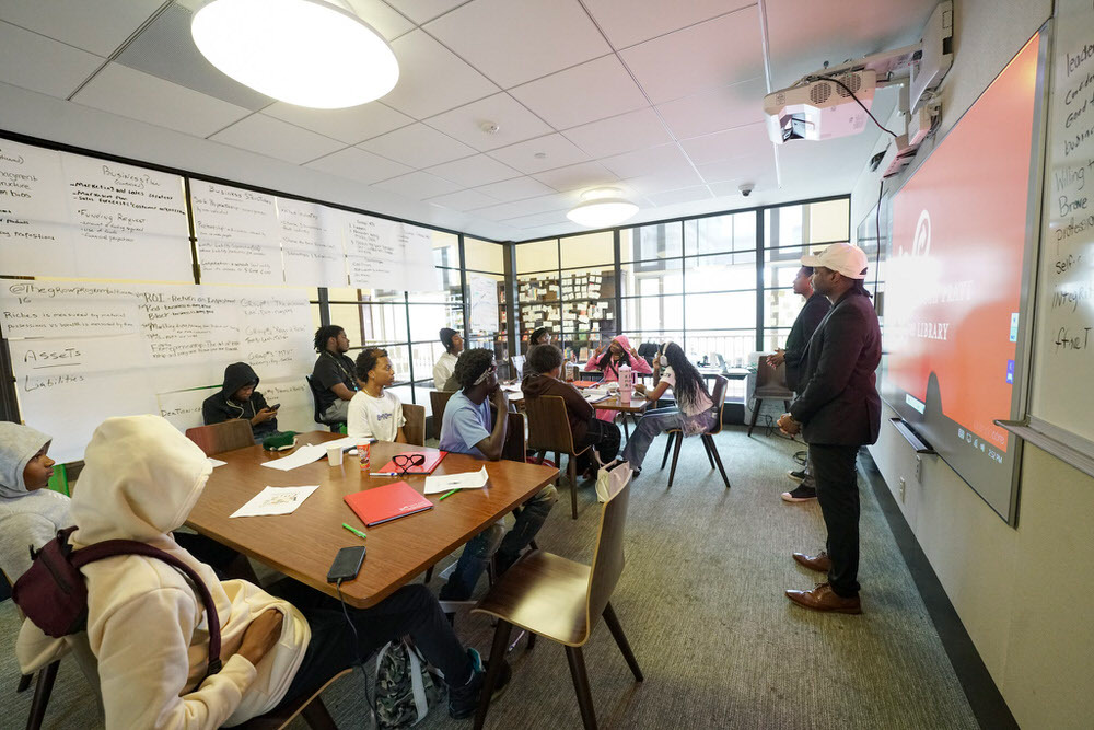 Teen participants at a business-planning workshop in Enoch Pratt Free Library